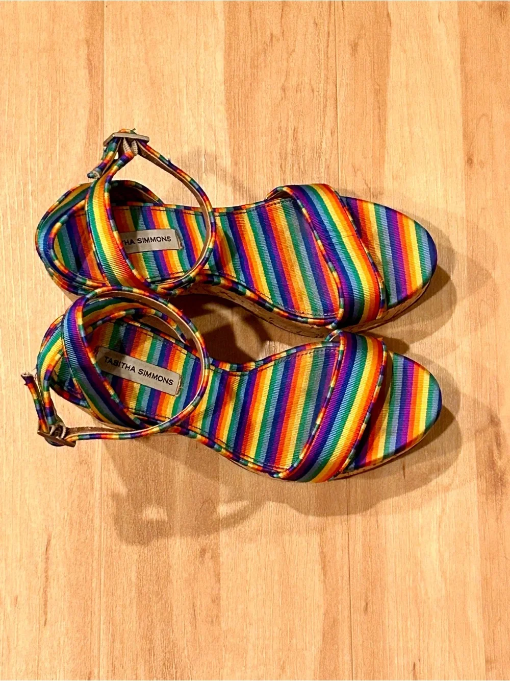 Tabitha Simmons Platform Sandals with Rainbow Stripes US 7